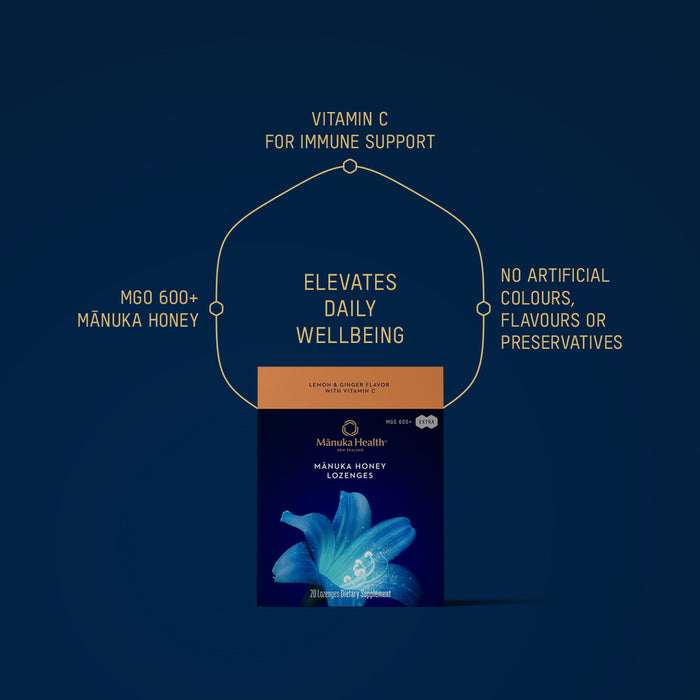 Mānuka Health-Mānuka Honey Lozenges, Lemon & Ginger With Vitamin C-Wellness-1200x1200ProdBenefitsHoney_Lozenges_Lemon_Ginger_85g_US-The Detox Market |