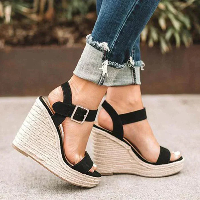 Merlot | Women's Woven Adjustable Buckle Wedge Sandals