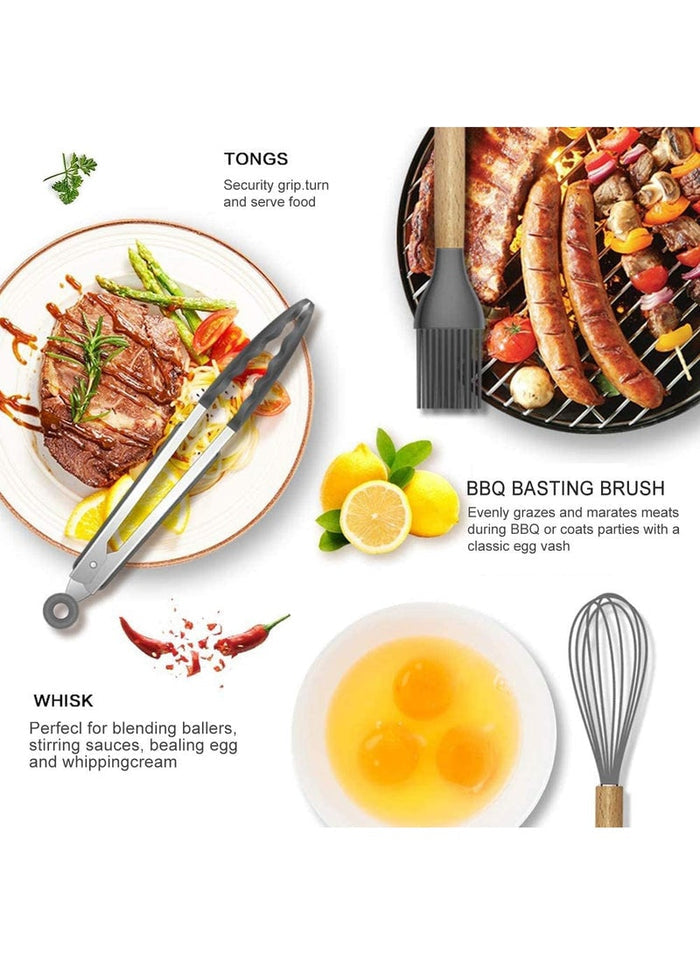 MMG Cooking utensil Set, 12 Pcs Silicone Spatula Set for Baking, Cooking & Decorating, Home Kitchen Spatula Spoon Gadget with Holder for Nonstick Cookware, Heat-Resistant & BPA-Free Cooking Spatula Set