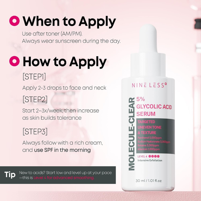 Nine Less Molecule-Clear 5% Glycolic Acid Serum Nudie Glow Australia