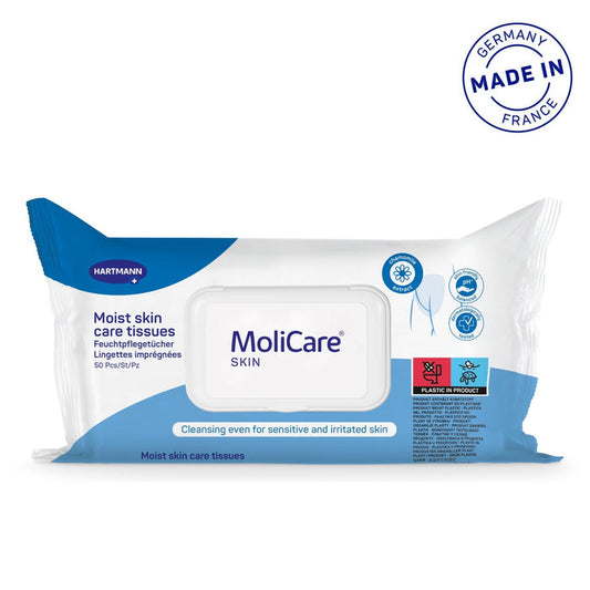 MoliCare Skin Moist skin care tissues, Large tissues for quick and practical cleansing for incontinent and senior persons, 50 pieces / pack