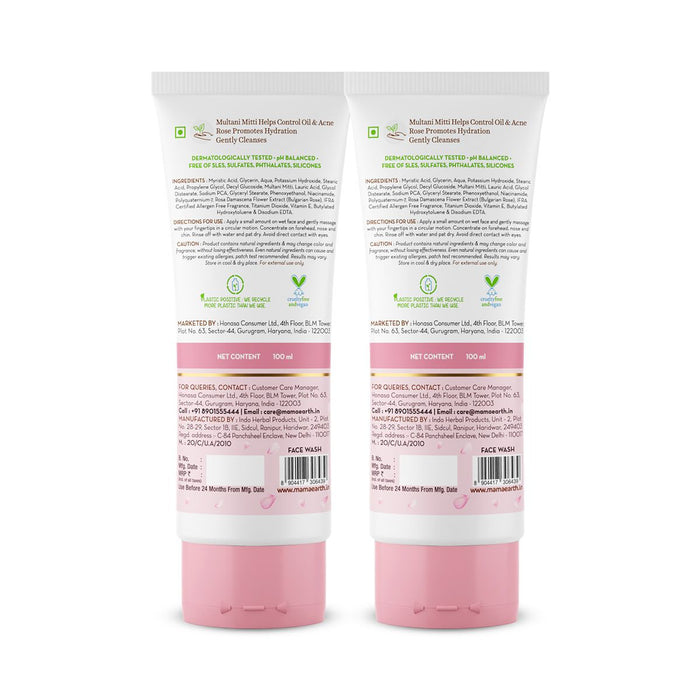 Multani Mitti Face Wash with Multani Mitti & Bulgarian Rose For Oil Control & Acne -  100 ml - Pack of 2