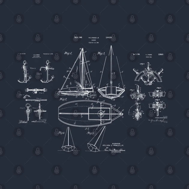 Nautical Sailboat Patent Drawing T-Shirt