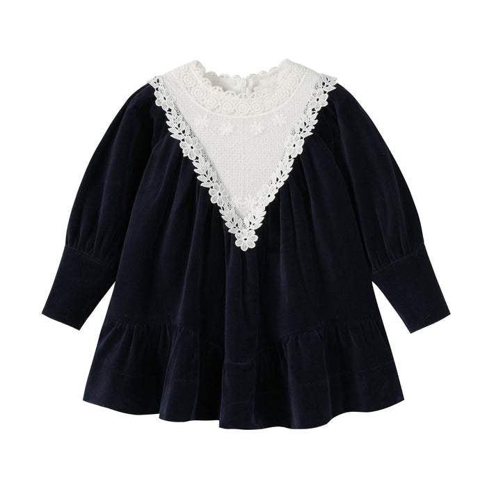 Navy Corduroy Lace Dress