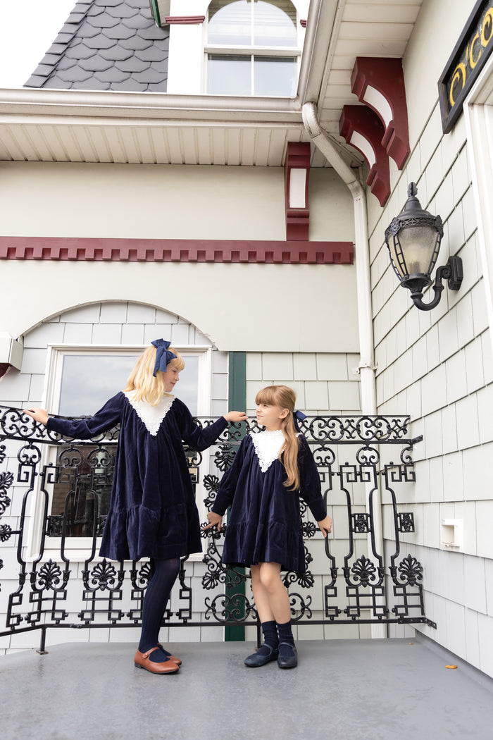Navy Corduroy Lace Dress