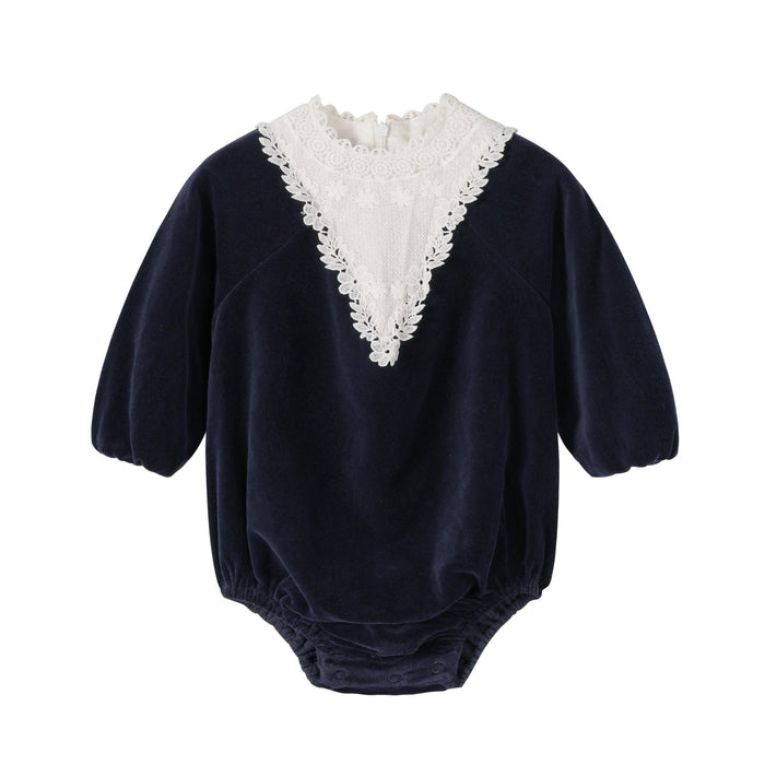 Navy Corduroy Lace Romper