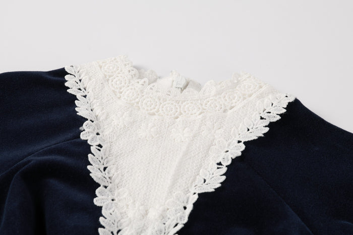 Navy Corduroy Lace Romper