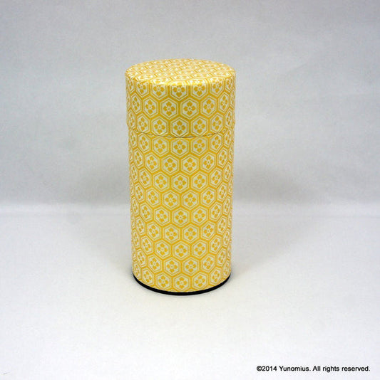 Okumura Seikan: Tea Canister, Chiyogami Washi Paper, Gold and White Tortoiseshell Pattern (size for 175g sencha) - Yunomi.life