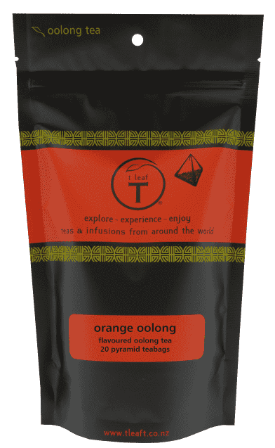 Orange oolong pyramids Pyramid 20s + tin front view | pyramid tea bags New Zealand | t leaf T
