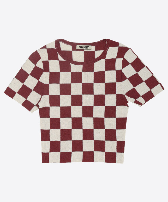 paper mix pattern knit T-shirt mini  check_1