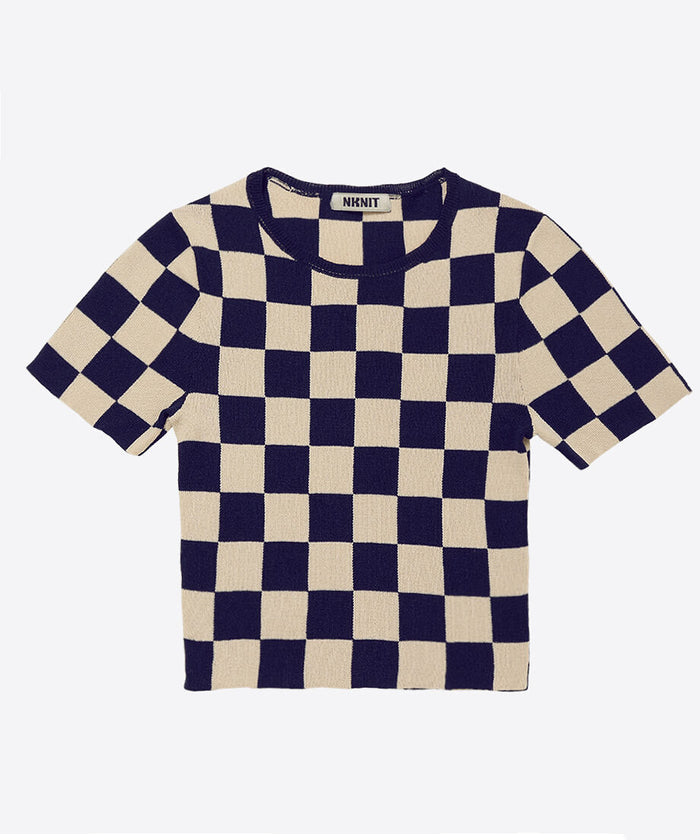 paper mix pattern knit T-shirt mini  check_2