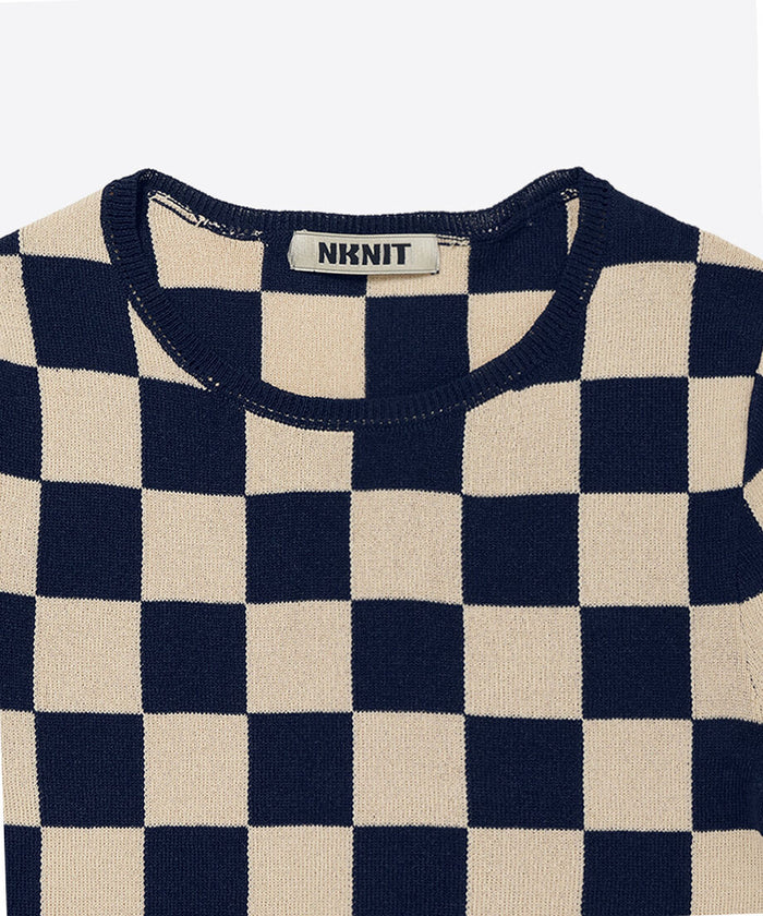 paper mix pattern knit T-shirt mini  check_6