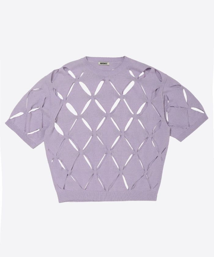 pattern slit knit T-shirt_4