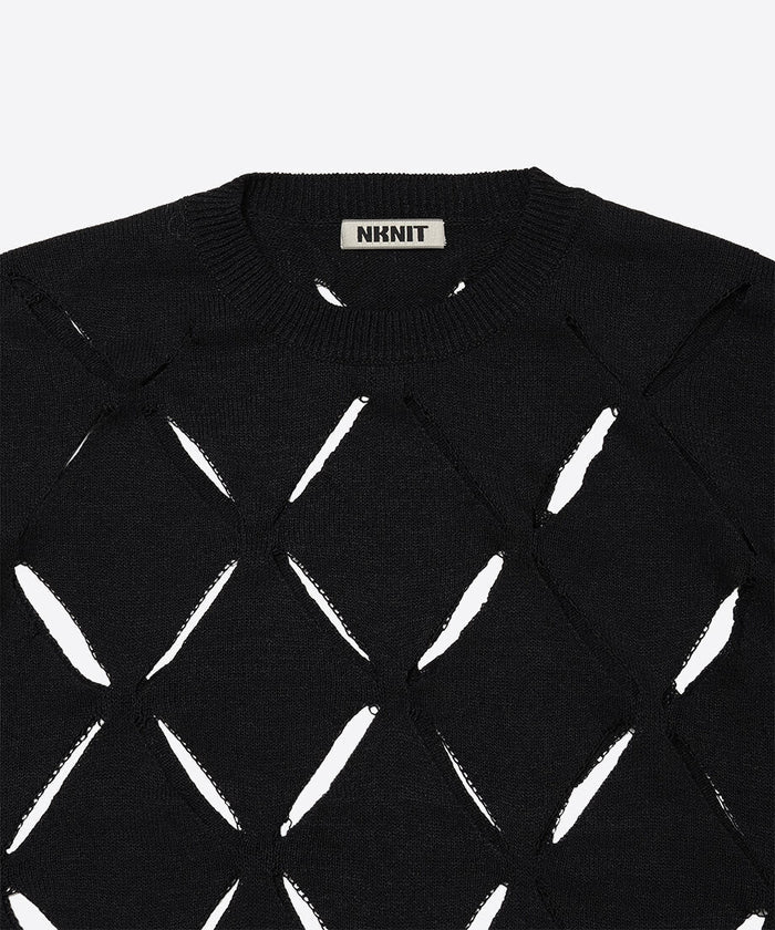 pattern slit knit T-shirt_5