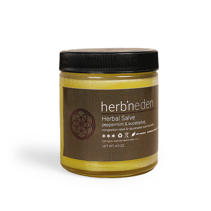 all natural peppermint & eucalyptus herbal salve with essential oils | natural decongestant and muscle pain relief | herbneden