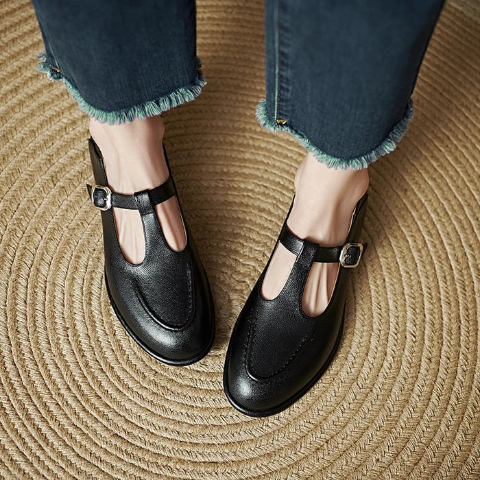 Petra | Women's T-Strap Mary Jane Flats Round Toe Low Heel Pumps
