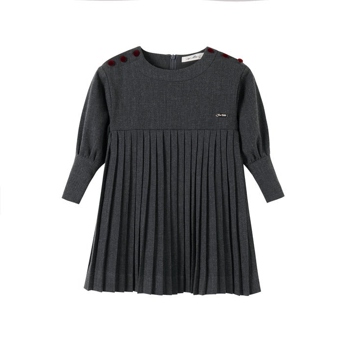 Pleated Button Dress Dark Grey