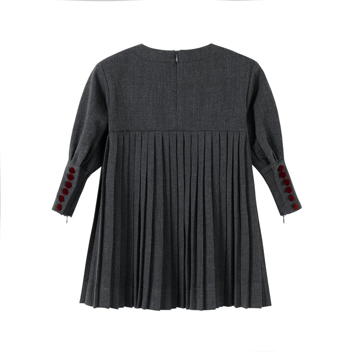 Pleated Button Dress Dark Grey