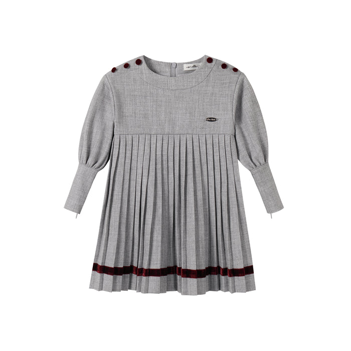 Pleated Button Dress Light Grey