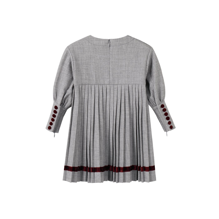 Pleated Button Dress Light Grey