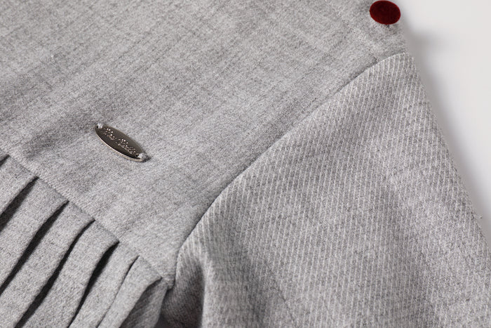 Pleated Button Dress Light Grey