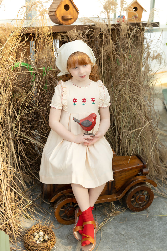 Pleated Peach Embroidered Dress