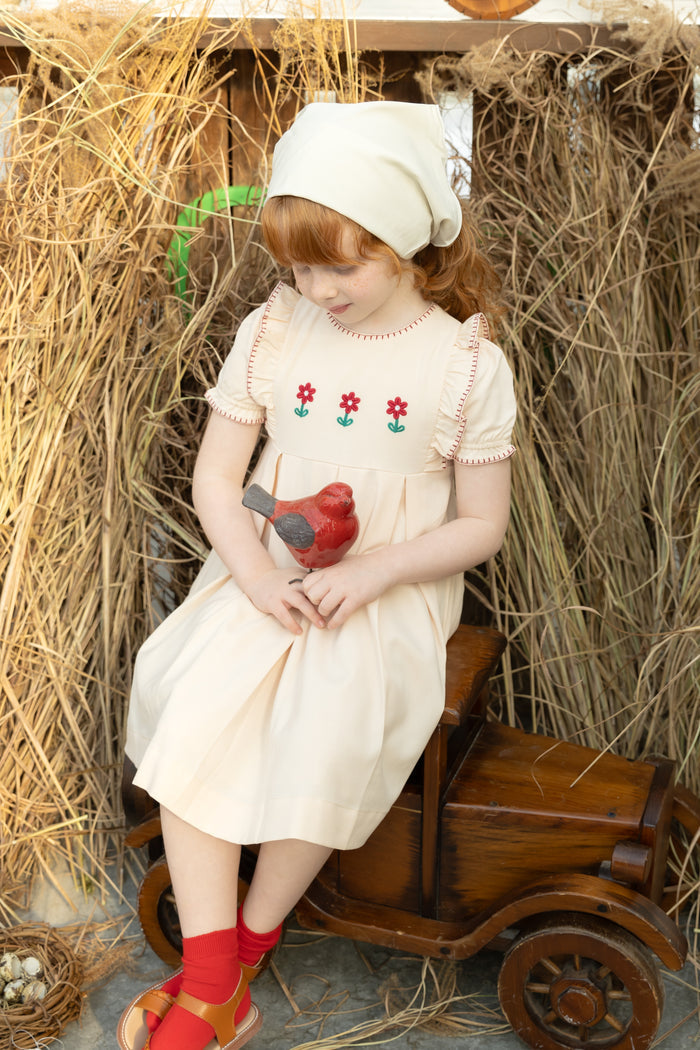 Pleated Peach Embroidered Dress