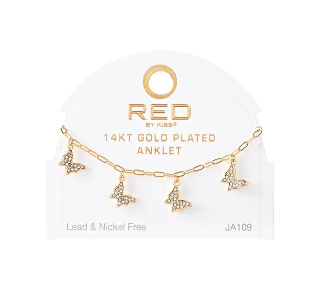 Red by Kiss 14kt Gold Plated Anklet Stone Butterfly JA109