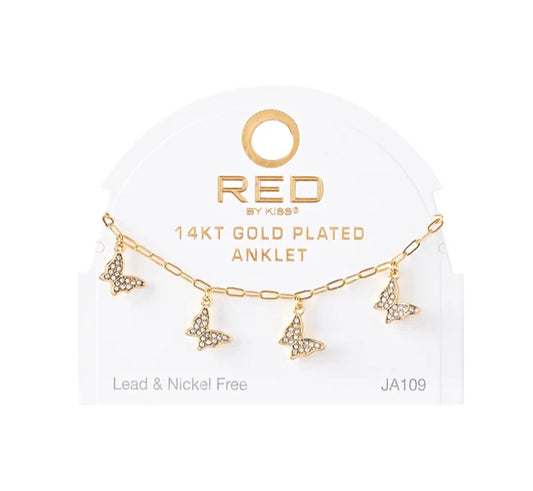 Red by Kiss 14kt Gold Plated Anklet Stone Butterfly JA109