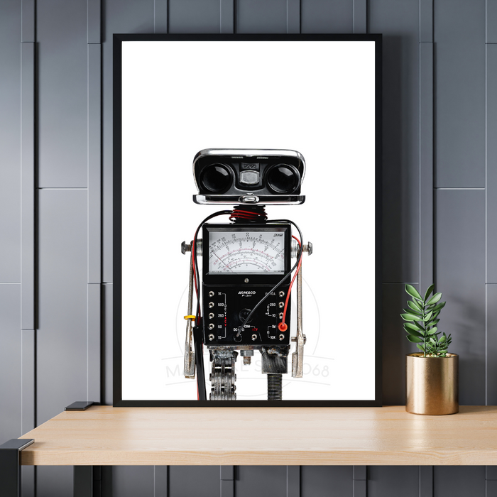 Robot Portrait Art Print - Armand - Black-eyed Armand close-up!
