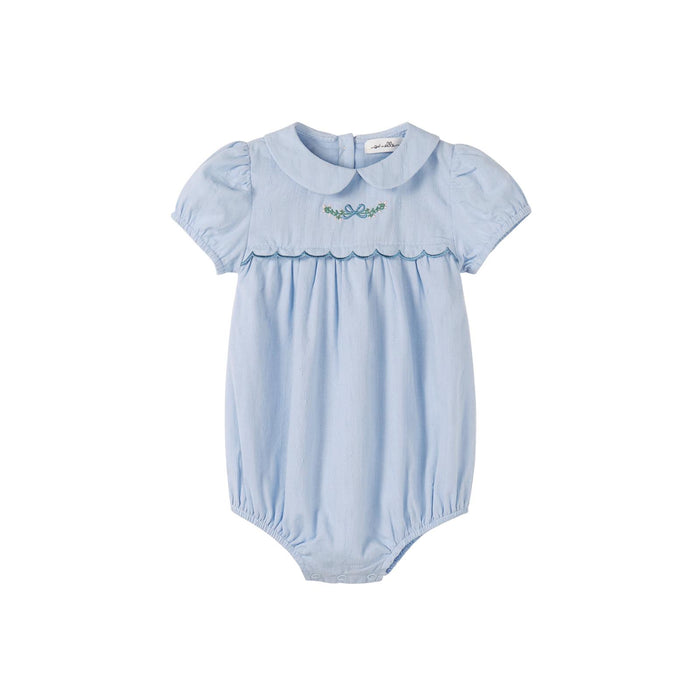 Scallop Embroidered Romper Blue.