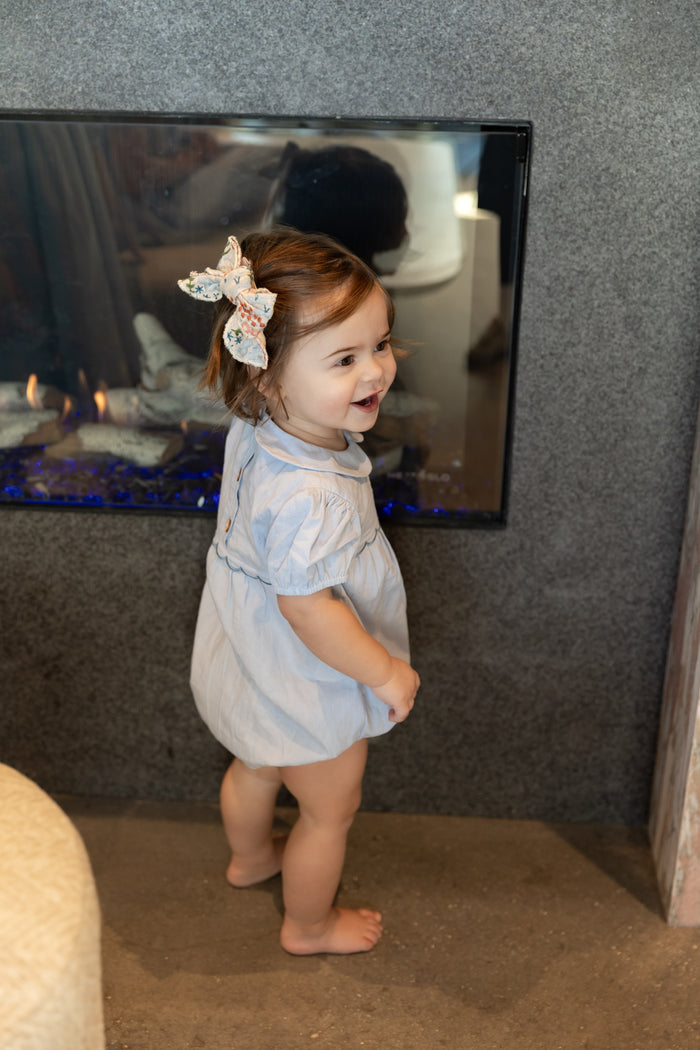 Scallop Embroidered Romper Blue.