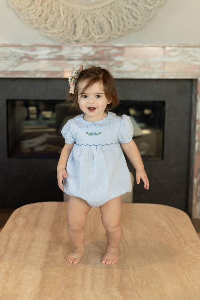 Scallop Embroidered Romper Blue.