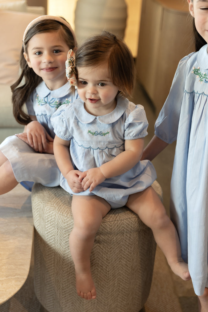 Scallop Embroidered Romper Blue.