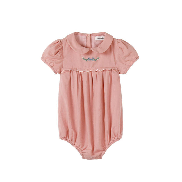 Scalloped Embroidered Romper Pink