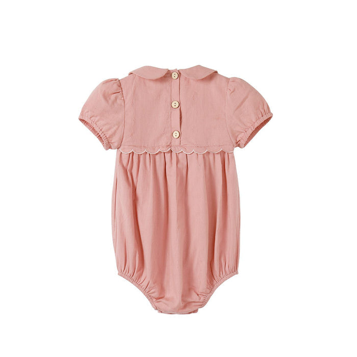 Scalloped Embroidered Romper Pink
