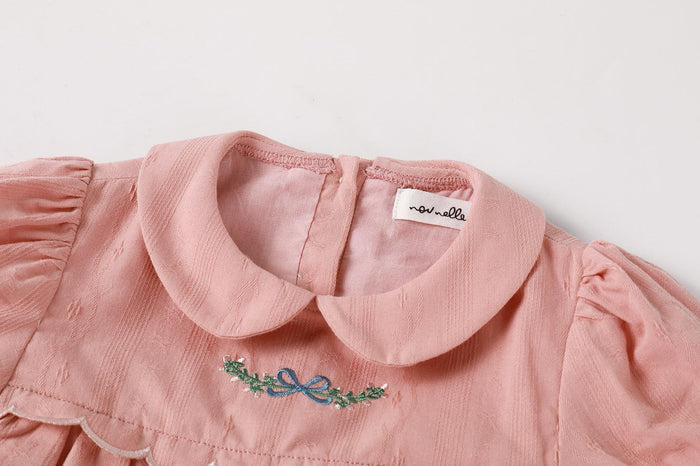 Scalloped Embroidered Romper Pink