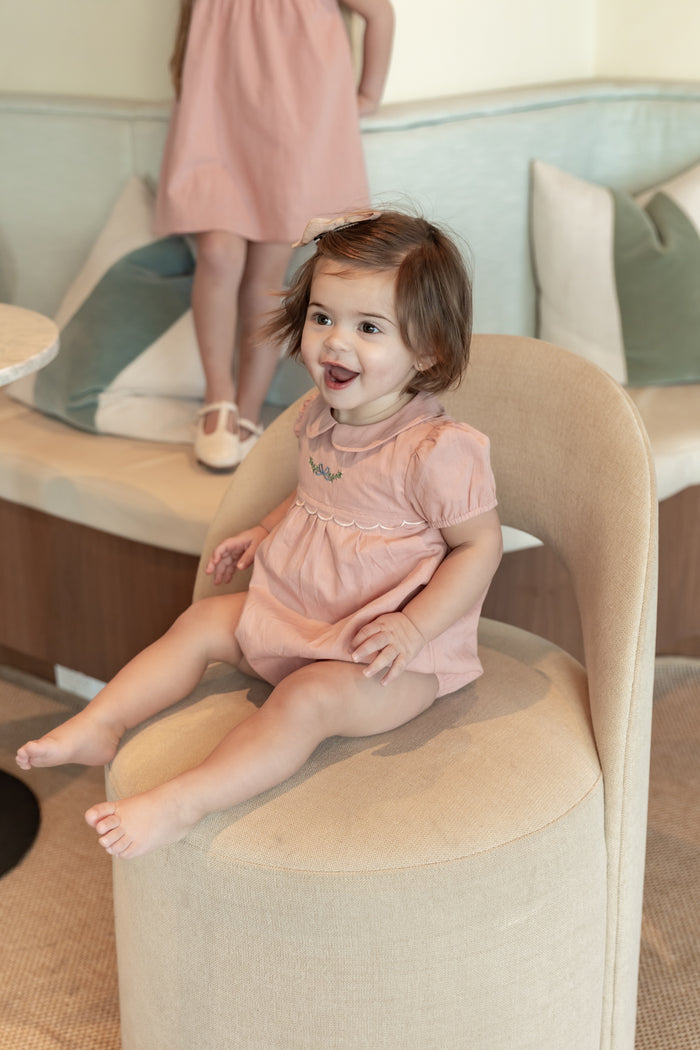 Scalloped Embroidered Romper Pink