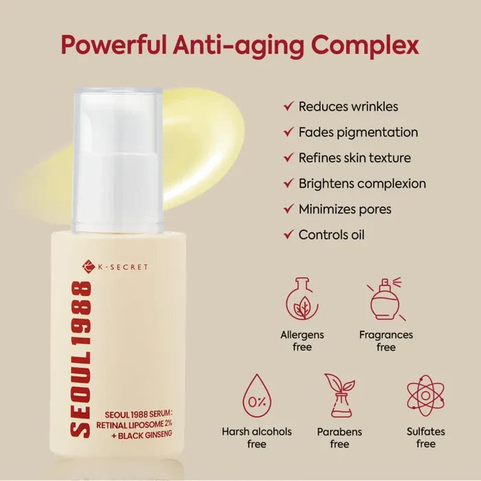 SEOUL 1988 Serum: Retinal Liposome 2% + Black Ginseng 30ml - and Ampoule KSecret Face Serums