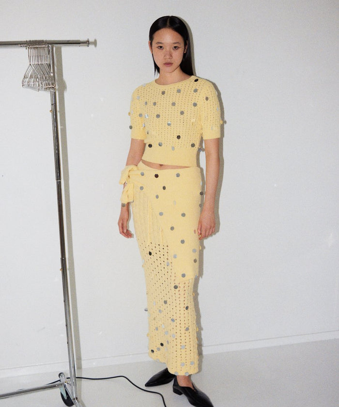 sequins bouclé KNIT long skirt_4
