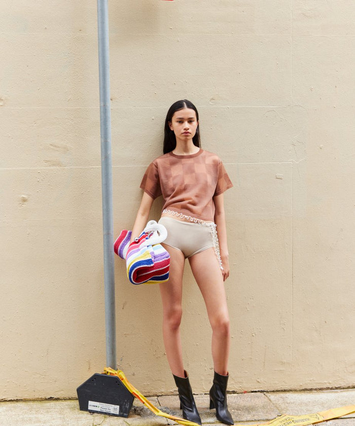 sheer checker pattern KNIT T-shirt_1