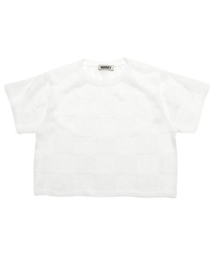sheer checker pattern KNIT T-shirt_2