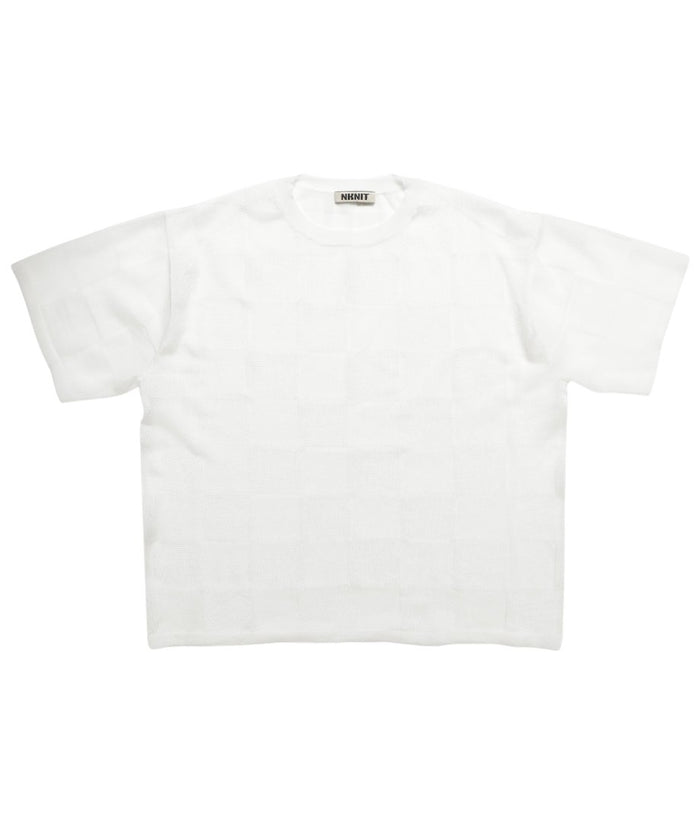 sheer checker pattern KNIT T-shirt_3