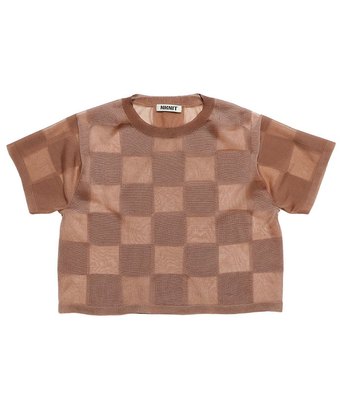 sheer checker pattern KNIT T-shirt_6