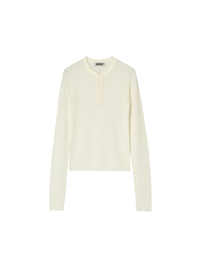 sheer rib henley KNIT