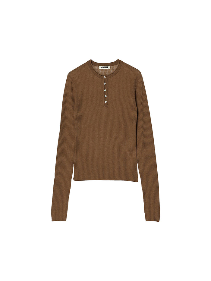 sheer rib henley KNIT