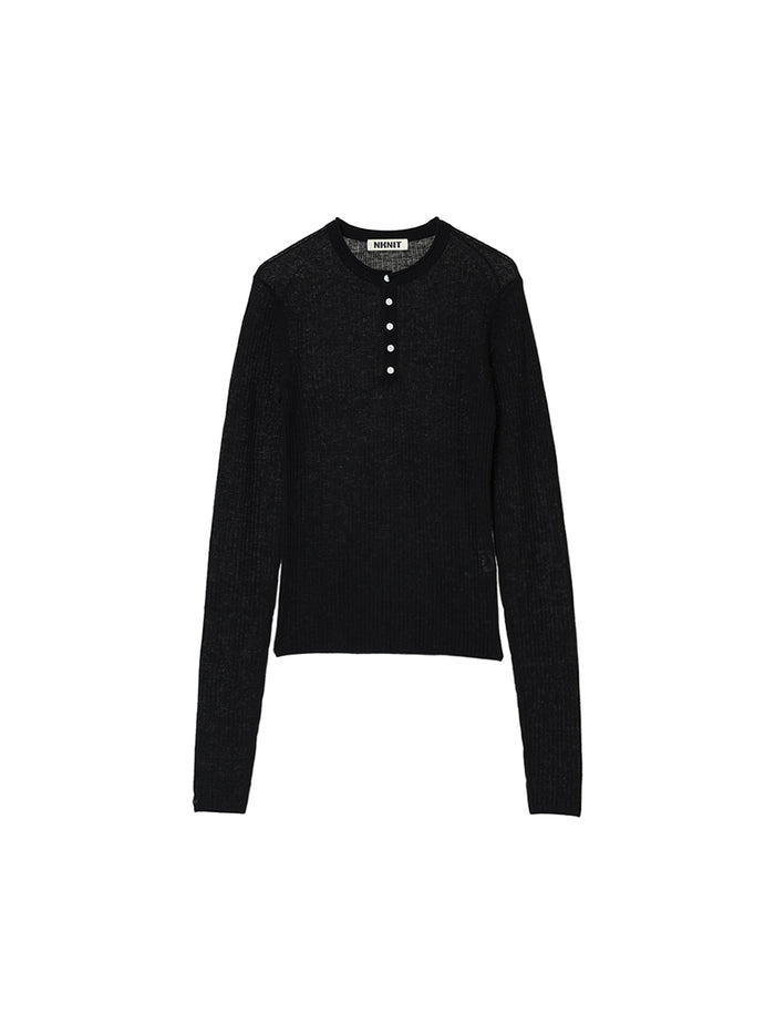 sheer rib henley KNIT