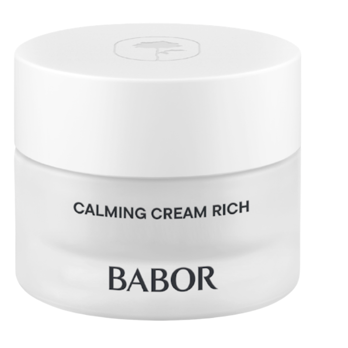 BABOR Calming Cream Rich in schlichtem, weißen Tiegel, reichhaltige beruhigende Gesichtscreme für trockene und empfindliche Haut, stärkt die Hautbarriere und sorgt für intensive Pflege und Entspannung der Haut.