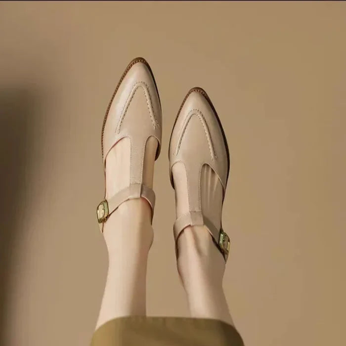 Sloane | Women's T-Strap Buckle Shoes Pointed Toe Low Heel Flats