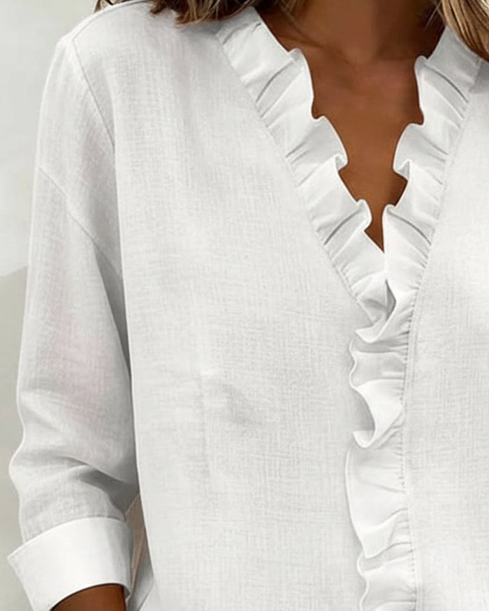 Sophie | Women's Ruffle V-Neck Long Sleeve Blouse Spring Top
